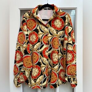 GF Grass-Fields Chic Medallion Top Blouse Balloon Sleeve UK Size 14 US Size 10